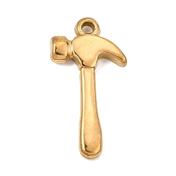 Real 18K Gold Plated 304 Stainless Steel Pendants, Hammer Charms, Ion Plating(IP), Real 18K Gold Plated, 27x14x3mm, Hole: 2.5mm