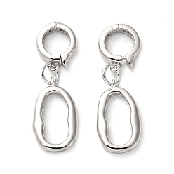 Платинированный Латунная обшивка стойки с застежками, овальные, Реальная платина, 38 мм длиной, овальный : 21x12x3 mm, кольцевая застежка: 14.5x11x4мм, отверстие : 7.5 мм