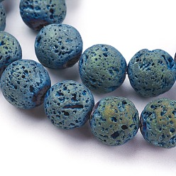 Mixed Color Vacuum Plating Electroplated Natural Lava Rock Bead Strands, Round, Mixed Color, 12mm, Hole: 1.5mm, about 33pcs/strand, 15.35 inch(39cm)
