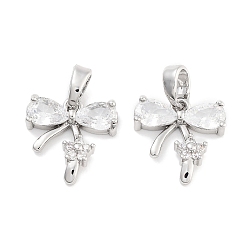 Прозрачный Латунные микро проложить кубического циркония подвески, без кадмия, без никеля и без свинца, платина, бантом, прозрачные, 13x13x3.5 мм, отверстие : 5x3 мм