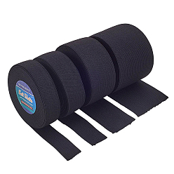 Black Flat Elastic Rubber Cord/Band, Webbing Garment Sewing Accessories, Black, 20mm/25mm/38mm/60mm, 5m/roll, 4roll/set