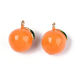Темно-Оранжевый Латунь эмаль прелести, имитация фруктов, золотой свет, очарование апельсинов, темно-оранжевый, 13x11x10 мм, отверстие : 1.6 мм