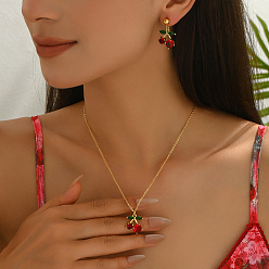 Золотой Комплект из латунных сережек-гвоздиков и ожерелий с подвесками из вишни для женщин, золотые