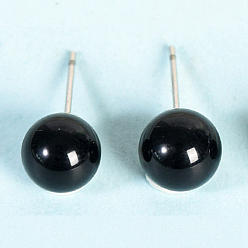 (946F)Морозный цвет внутри  Жонкиль / Непрозрачная зеленая подкладка Серьги-гвоздики из натурального черного агата (окрашенного и нагретого), круглые, серебряные, 20x8 мм