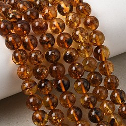 Сиена Янтарные шарики нити, круглые, сгладить, цвет охры, 6.5~7 мм, отверстие : 0.6 мм, около 58 шт / нитка, 14.76''~14.96' (37.5~38 см)