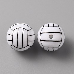 Blanco Cuentas de resina opaca con tema deportivo., voleibol, negro, blanco, 18 mm, agujero: 2.4 mm