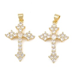 Golden Brass Micro Pave Clear Cubic Zirconia Pendants, Cross Charms, Cadmium Free & Lead Free, Golden, 31.5x21x4mm, Hole: 4.5X3mm