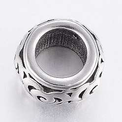 Antique Silver 304 Stainless Steel European Beads, Large Hole Beads, Rondelle, Antique Silver, 8x5mm, Hole: 4.5mm