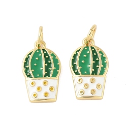 Зеленый Латунь эмаль прелести, кактус прелести, стойки покрытие, без кадмия и без свинца, долговечный, реальный 18 k позолоченный, с целью перехода в кольце, зелёные, 15x9.5x2 мм, отверстие : 3.5 мм