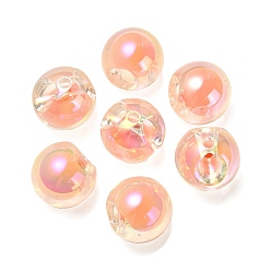 Licht Lachs Transparente UV-Beschichtung regenbogenschillernde europäische Acrylperlen, Perle in Perlen, Großloch perlen, Runde, Licht Lachs, 17.5x17.5 mm, Bohrung: 4.5 mm