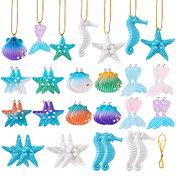 (52) Непрозрачная лаванда Наборы для изготовления подвесок из смолы в форме хвоста русалки, морского конька, морской звезды и ракушки, разноцветные, 46x30x6 мм, отверстие : 2 мм