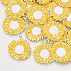 Белый Подвески из сплава , с эмалью, цветок / ромашка, золотой свет, белые, 28.5x26x2.5 мм, отверстие : 2.5 мм