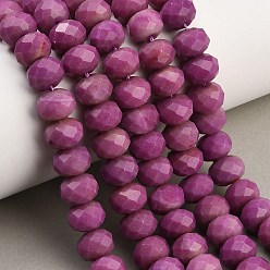 Prune Rangs de perles de jade blanc naturel teintées et facettées, rondelle, prune, 9.5~10x7.5~8.5mm, Trou: 1mm, Environ 47~50 pcs/chapelet, 14.76~15.16'' (37.5~38.5 cm)
