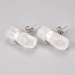Хрусталь Натуральный кварцевый кристалл серьги, с латунной фурнитурой , столб, платина, 7~8x21~22 мм , штифт: 0.8 мм
