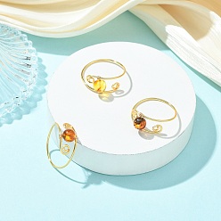 Золотой Кольца на палец из натурального янтаря, круглые, с экологически чистой медной проволокой для женщин, золотые, 21 мм