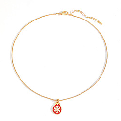 Снежинка Рождественские ожерелья с подвесками из цинкового сплава и эмали, золотые, красные, снежинка, 17.32 дюйм (44 см), Кулон : 32 мм