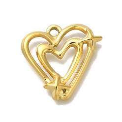 Настоящее золото 18K Ионное покрытие (ip) 304 подвески из нержавеющей стали, сердце со звездным шармом, реальный 18 k позолоченный, 17.5x18.5x2.5 мм, отверстие : 1.8 мм