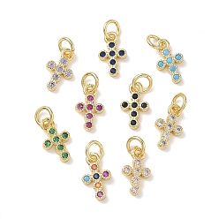 (52) Непрозрачная лаванда Латунные микро проложить кубического циркония прелести, крест прелести, стойки покрытие, долговечный, без кадмия и без свинца, реальный 18 k позолоченный, разноцветные, 12x7x2 мм, отверстие : 3.5 мм