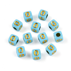 Letter O Покрытие акриловыми шариками, куб с письмом, золотой металл обвитыми, Письмо O, 4.5x4.5x4.5 мм, отверстие : 2 мм, Около 6250 шт / 500 г