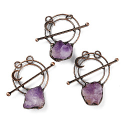 Аметист Большие подвески из натурального лавандового аметиста, Подвески-луны из латуни красного медного тона с прыгающими кольцами, 55~60x62x15~17 мм, отверстие : 6 мм