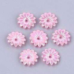 Pink Opaque AS Plastic Bead Caps, Pearlized, Flower, Pink, 32x32x7mm, Hole: 4mm, about 350pcs/500g