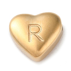 Letter R 201 Stainless Steel Beads, Golden, Heart, Letter R, 7x8x3.5mm, Hole: 1.5mm