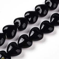 Черный Millefiori стекло бисер нитей, сердце, чёрные, 11.5~12x12x6.5~7 мм, отверстие : 0.8 мм, около 50 шт / нитка, 22.05'' (56 см)