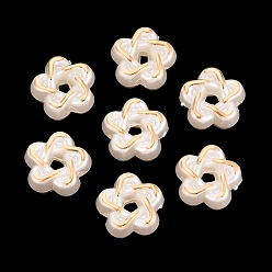 Creamy White ABS Plastic Imitation Pearl Beads, Golden Metal Enlaced, Flower, Creamy White, 16x16.5x8mm, Hole: 2.5mm, about 476pcs/500g