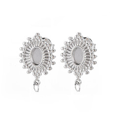 Stainless Steel Color 304 Stainless Steel Stud Earring Findings, Earring Setting for Enamel, with Ear Nuts and Loops, Oval, Stainless Steel Color, 20x14mm, Hole: 2.5mm, Pin: 0.7mm, Tray: 4x6mm