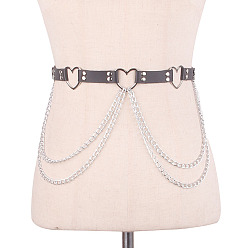 Черный Цепочка из сплава в форме сердца с кисточками из искусственной кожи на талии, платина, чёрные, 1050 мм