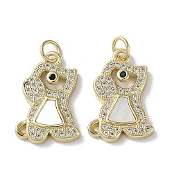 Dog Brass Micro Pave Cubic Zirconia Pendants, Cadmium Free & Lead Free, with Shell, Real 18K Gold Plated, Dog, 20x13.5x3mm, Hole: 3mm