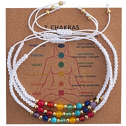 Белый 3 Набор регулируемых браслетов из круглых бусин с чакрами, выполненных из натуральных и синтетических камней., белые, внутренний диаметр: 11.02 дюйм (28 см)