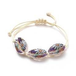 Colorful Printed Cowrie Shell Beads Braided Beads Bracelets, with Korean Waxed Polyester Cord, Colorful, 1/2 inch~3-1/2 inch(1.3~9.1cm)