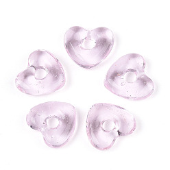 Бледно-Розовый Бусины лэмпворк , сердце, розовый жемчуг, 13.5~14x15x4.5~5 мм, отверстие : 3.8 мм