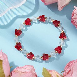 Красный Стеклянные бусины растянуть браслеты, бабочка, с латунной бисера, красные, внутренний диаметр: 3-1/2 дюйм (8.75 см)