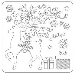 Deer Christmas Theme Plastic Drawing Painting Stencils Templates, Square, White, Reindeer Pattern, 13x13cm