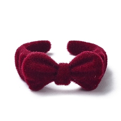 Dark Red Bowknot Flocky Cuff Rings, Alloy Open Ring, Dark Red, US Size 6 3/4(17.1mm)