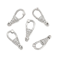 Platinum SHEGRACE Brass Micro Pave Clear Cubic Zirconia Spring Gate Clasps, Lead Free & Cadmium Free & Nickel Free, Platinum, 23x9x7mm, Hole: 2mm