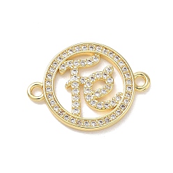 Ring Латунные микропаве прозрачные кубические цирконии буква fe звенья соединительные подвески, реальный 18 k позолоченный, стойки покрытие, долговечный, без кадмия и без свинца, кольцо, 17x23x1.7 мм, отверстие : 1.8 мм