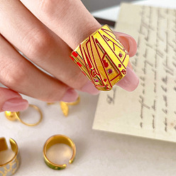 Red 304 Stainless Steel Enamel Cuff Open Rings, Nuggets, Golden, Red, US Size 7(17.3mm)