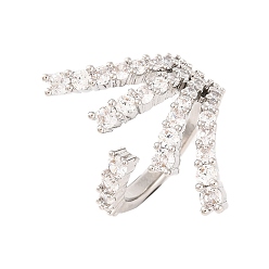 Платина Открытые манжеты из латуни с микропаве и прозрачным фианитом, для женщин, без свинца и без кадмия, платина, внутренний диаметр: 17.5 мм