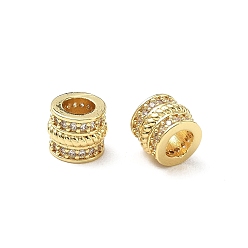 Chapado en Oro Real 18K Micropave de latón transparente cubic zirconia cuentas europeas, abalorios de grande agujero, columna con cuerda retorcida, chapado en rack, larga duración plateado, sin plomo y el cadmio, real 18 k chapado en oro, 8.5x7.5 mm, agujero: 4.8 mm