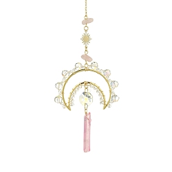 Золотой Подвески из натуральных кристаллов кварца, с лунным стеклом и латунным звеном, для украшения дома, золотые, 296 мм, отверстие : 8 мм