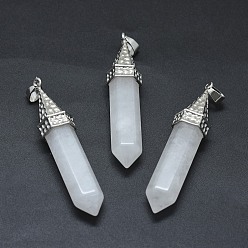 White Jade Natural White Jade Pointed Pendants, with Alloy Findings, Bullet, Platinum, 61x14.5x12.5mm, Hole: 3.5x
7.5mm
