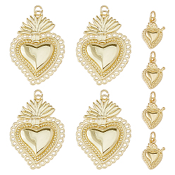 Echt 18 k vergoldet Gestellmessinganhänger, Heilige Herzanhänger, cadmiumfrei und bleifrei, langlebig überzogen, mit Sprungring, echt 18 k vergoldet, 16~37x11~25.5x2~4 mm, Bohrung: 3.2 mm, 4 Stück / Stil