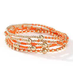 Оранжевый Комплект из золотых браслетов с бусинами, лето 2025 стильная и универсальная коллекция из пяти украшений