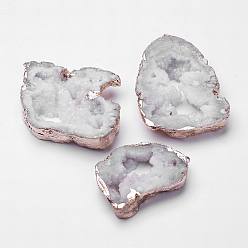 Alice Blue Electroplated Natural Druzy Agate Big Pendants, Dyed, Nuggets, Alice Blue, 56~82x37~60x9.5~13mm, Hole: 1.5mm