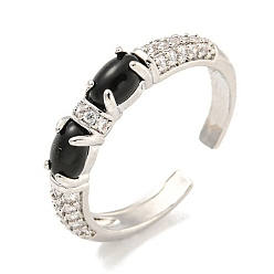 Черный Овальные кольца-манжеты из латуни с микро-паве и кубическим цирконием для женщин, без кадмия и без свинца, долговечный, платина, чёрные, 4.4 мм, регулируемый