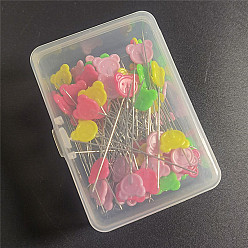 Медведь Прямые железные штифты с плоской головкой, пластиковые булавки для шитья головы медведя, для портнихи, швейные проекты, и украшения своими руками, разноцветные, платина, Медведь Pattern, 55 мм, упаковка: 70x50x25 мм, 100 шт / комплект