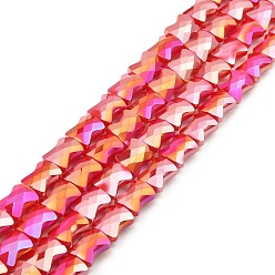 Красный Нити стеклянных бусин Ab цветной пластины, граненая бамбуковая палка, красные, 10.5~11x8x5 мм, отверстие : 1.4 мм, около 58~60 шт / нитка, 24.01~24.8 дюйм (61~63 см)